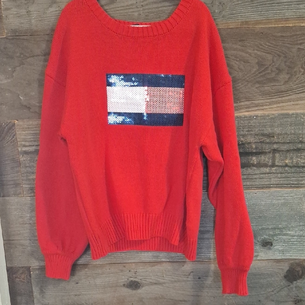 Tommy Hilfiger Red Sweater with Sequin Detail wore twice D